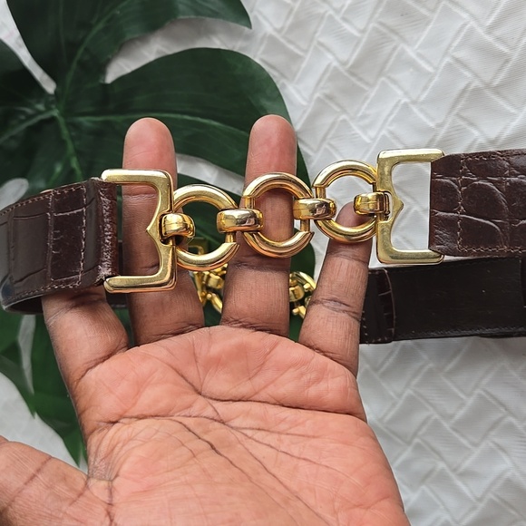 Vintage The Limited Brown and Gold Leather Belt Eclectic Minimalist Edgy Unique - Picture 4 of 6